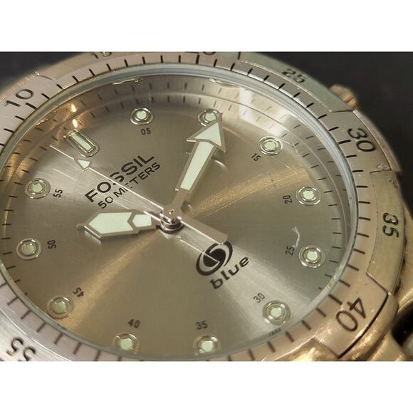 Fossil Blue AM-3203 Silver Tone Quartz Analog Men's Watch Sz. 7" New Battery - Picture 4 of 10